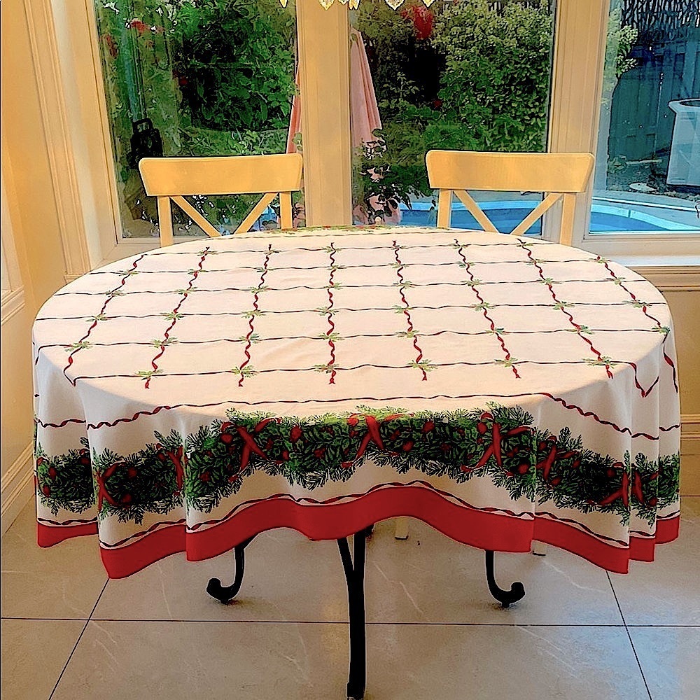 Holiday Festive Red/Green/white Oblong Tablecloth 
80 x 60